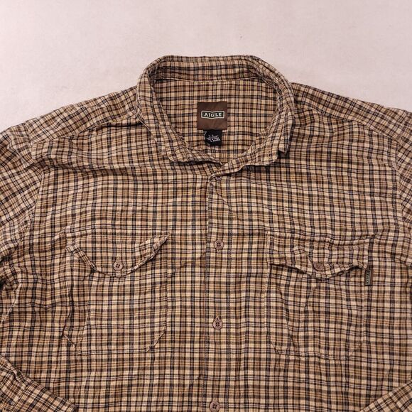 Aigle Tartan Flannel Casual Button Up Shirt Mens Size Large L Beige - Picture 1 of 10